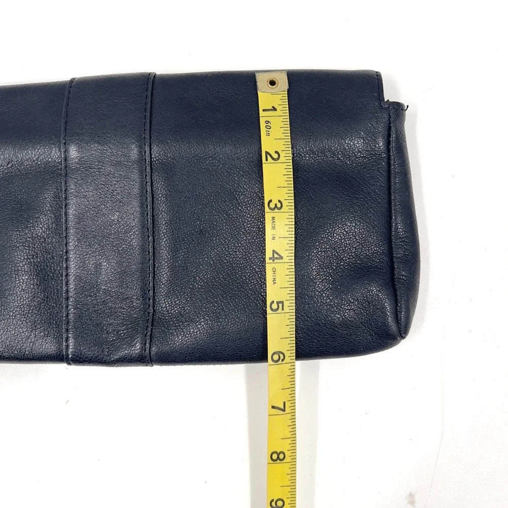Vintage Black Leather Clutch Silver Buckle Pink Lining Y2K Moto Mod Evening Bag